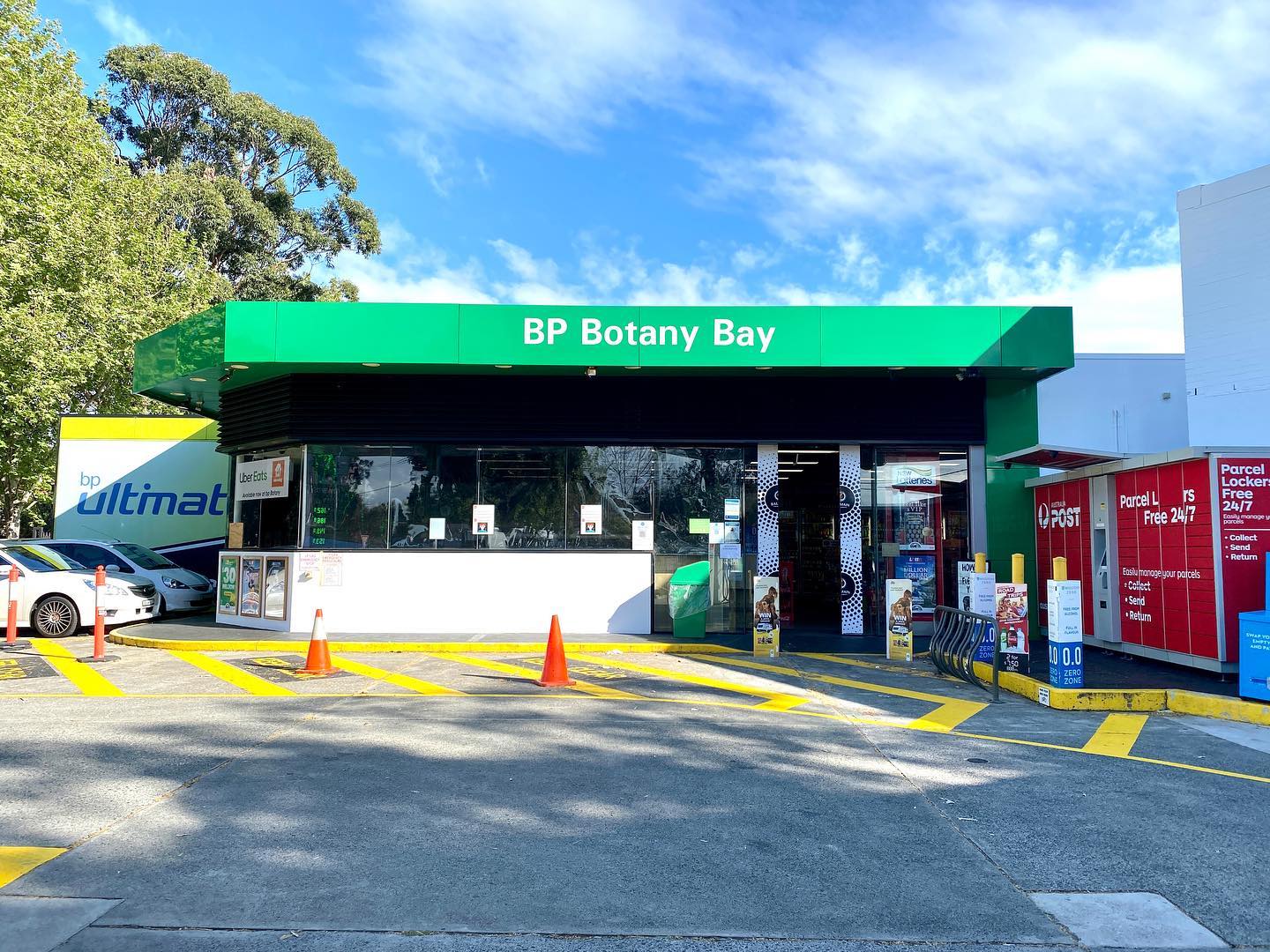 Repainted exterior of a commercial service station