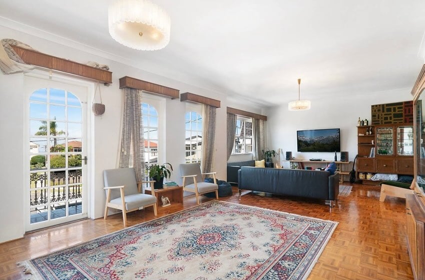 Beautifully painted period home living room with parquet floors